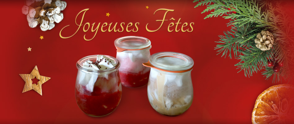 Les verrines de Noël, caramel ou framboise, pots individuels